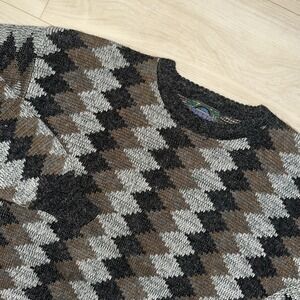 Vintage WEEDS Sweater Women Large Brown Argyle Knit Pullover Nylon Acrylic Blend